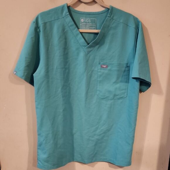 Figs Blue Short Sleeve Tee V-Neck - Picture 1 of 1